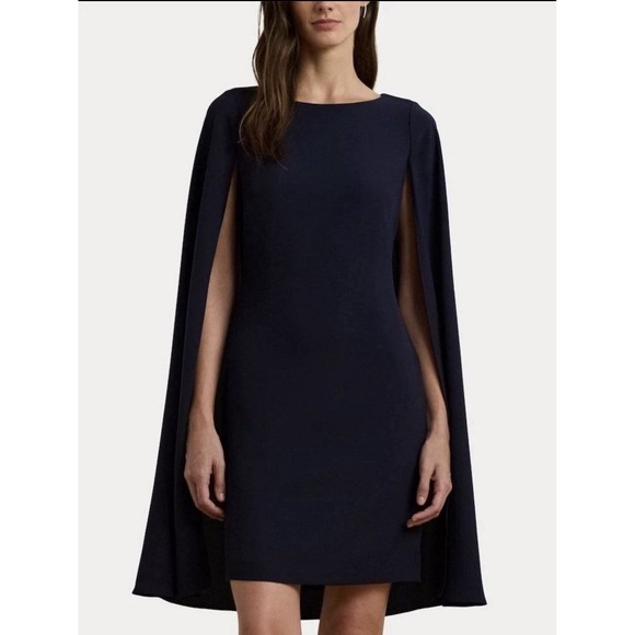 Lauren Ralph Lauren Jackets & Blazers - Lauren Ralph Lauren NWT Women's Georgette Cape Dress Navy Size 16  $195